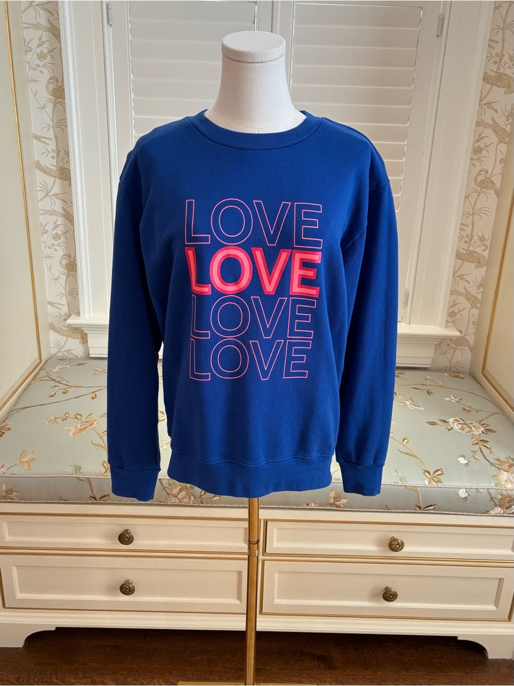 NWOT J. Crew Blue Sweatshirt with Pink 'LOVE' Graphic